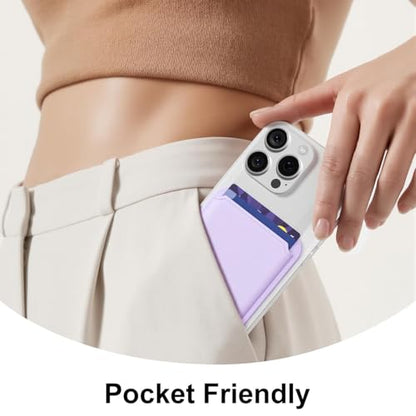 oakxco Magnetic Phone Wallet Stick On, Secure Phone Card Holder Silicone Compatible with Magsafe, Adhesive Pocket Sleeve ID Credit Card, Slim Thin Card Case, Compatible with iPhone Samsung, Lilac - color: Lilac