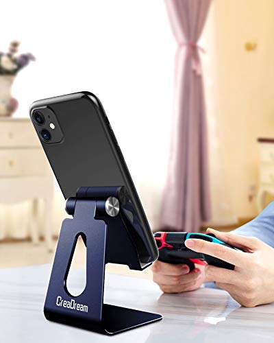 CreaDream Aluminum Cell Phone Stand, Adjustable Phone Holder for Desk - color: Navy Blue