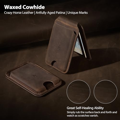 Belemay Crazy Horse Leather Magnetic Wallet for MagSafe Adjustable Stand - color: Rustic Brown