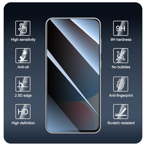 Privacy Screen & Camera Lens Protector for Samsung Galaxy S24 FE, Anti-Spy Tempered Glass, Dark Private Black Protection, 9H Hardness Anti-Scratch 2.5D Curved Edges Case-Friendly, 3 Pack Each - color: S24 FE Black