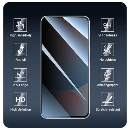 Privacy Screen & Camera Lens Protector for Samsung Galaxy S24 FE, Anti-Spy Tempered Glass, Dark Private Black Protection, 9H Hardness Anti-Scratch 2.5D Curved Edges Case-Friendly, 3 Pack Each - color: S24 FE Black
