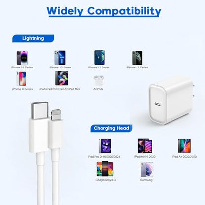 Fast iPhone Charger,i Phone 14 Charger Fast Charging Power Delivery Charger - color: White-10FT