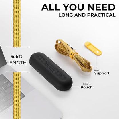 Rolling Square InCharge XL 200cm - USB C Charger Cable, Lightning Cable for Smartphone, Universal Cable Charger 6 in 1, USB Plug, Yellow, 100W - color: Yellow