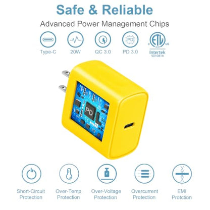 iPhone 17 16 15 Charger Fast Charging 3 Pack USB C Charger Block - color: Yellow, size: 6FT
