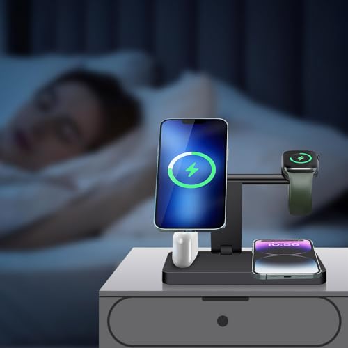 25W Magnetic Wireless Charging Stand 4 in 1 Wireless Charging Station for Mag-Safe,iPhone 17 Pro Max/17 Air/16 Pro/16 Plus/15/14/13/12 mini,AirPod Pro,Apple Watch