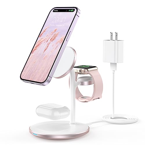 3 in 1 Magnetic Wireless Charging Station for Apple Devices,15W for Magsafe - color: Pink