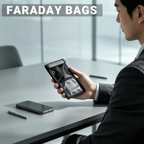 Faraday Bags for Phones 2 Pack, Military Grade Signal Blocking Bag, Anti-Tracking Anti-Hacking RFID NFC WiFi GPS Blocker, Fireproof Waterproof Faraday Pouch Black