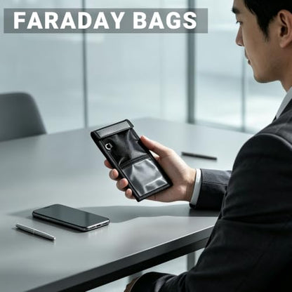 Faraday Bags for Phones 2 Pack, Military Grade Signal Blocking Bag, Anti-Tracking Anti-Hacking RFID NFC WiFi GPS Blocker, Fireproof Waterproof Faraday Pouch Black