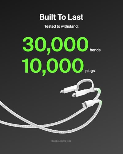 Belkin 2 in 1 USB C to USB C & Lightning Braided Cable 5ft Charger Cord - color: White
