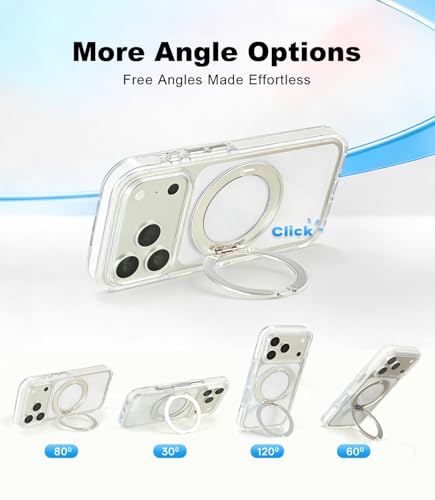 for iPhone 17 Case Clear Magnetic Phone Cases with 360°Stand,[Fit for MagSafe] Acrylic Transparent Case,Anti-Yellowing Rugged Shockproof Protective Cell Cover,6.3" Silver - color: Silver