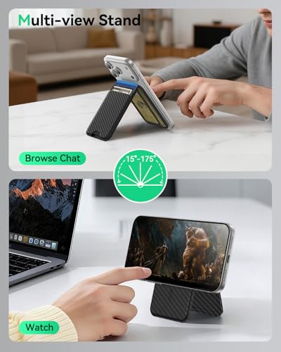 for MagSafe Wallet with Stand, 5 Card Holder, Slim Leather Magnetic Wallet for iPhone 17/16/15/14/13/12 Pro Max Plus Air Series, 3 Card Slots & 1 Cash Slot,Carbon Fiber - color: Carbon Fiber