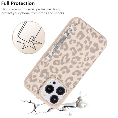 iCoverCase Compatible with iPhone 13 Pro Case with Card Holder, Wallet Phone Case for Women Men RFID Blocking PU Leather Protective Case 6.1 Inch (Beige Leopard) - color: Beige Leopard