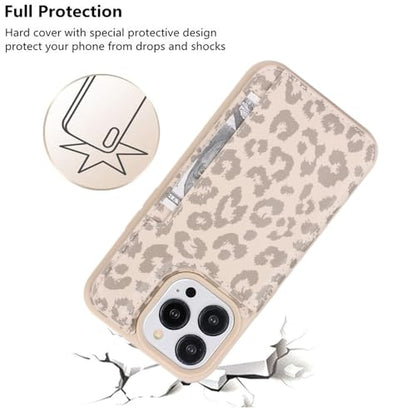 iCoverCase Compatible with iPhone 13 Pro Case with Card Holder, Wallet Phone Case for Women Men RFID Blocking PU Leather Protective Case 6.1 Inch (Beige Leopard) - color: Beige Leopard