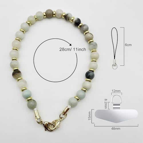 TENOC Marble Beaded Phone Wrist Strap, Amazonite - color: B-amazonite