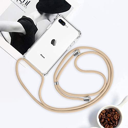 for iPhone 7 Plus Crossbody Case Clear Adjustable Shoulder Neck Lanyard Strap Cover for iPhone 7+/ 8+ Women Girls Soft Slim Protective Hanging Phone Mobile Case for iPhone 8 Plus - Beige - size: for iPhone 7plus/8plus