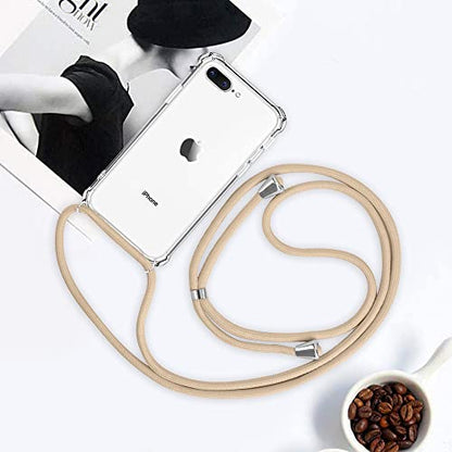 for iPhone 7 Plus Crossbody Case Clear Adjustable Shoulder Neck Lanyard Strap Cover for iPhone 7+/ 8+ Women Girls Soft Slim Protective Hanging Phone Mobile Case for iPhone 8 Plus - Beige - size: for iPhone 7plus/8plus