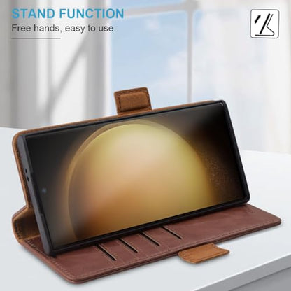 KEZiHOME Genuine Leather Wallet Case for Samsung Galaxy S26 Ultra Brown | Brown, RFID Blocking Card Holder, Kickstand, Magnetic Protective Phone Folio Cover, Compatible with S26 Ultra - color: Brown, size: Galaxy S26 Ultra Case