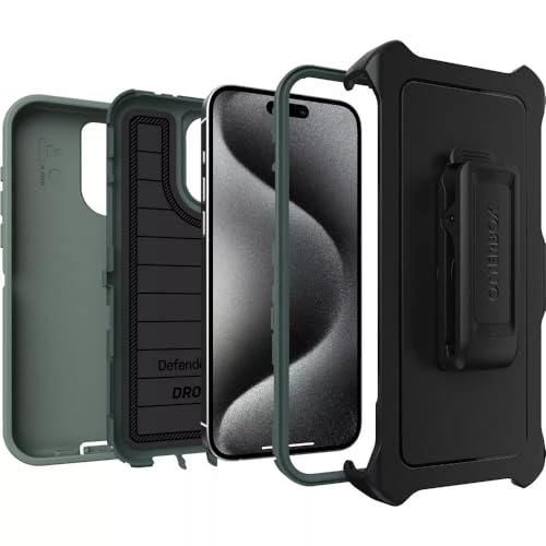 OtterBox iPhone 15 Pro Max (Only) - Defender Series Case - Forest Ranger (Green) - Screenless - Rugged & Durable - with Port Protection - Holster Clip Includes - Microbial Defense Protection - color: Forest Ranger (Green)