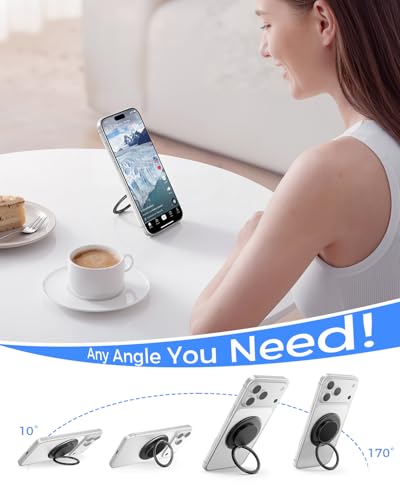 SUPERONE Double-Sided MagSafe Phone Grip, Adjustable Magnetic Ring Stand - color: Pure Black