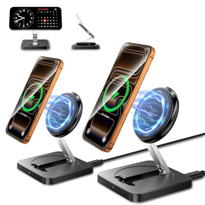 Magnetic Wireless Charger, [2 Pack] 15W Foldable Fast Charging Stand