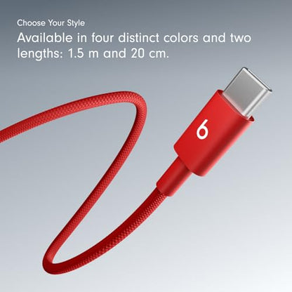 Beats USB-C to USB-C Woven Cable Fast Charging Durable/Tangle-Free Compatible Charger for Apple & Android Devices (1.5 m, 5 ft) - Rapid Red - color: Rapid Red, size: 5 ft, style: USB-C to USB-C