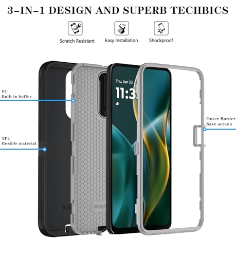 Qinmay Phone Case for Motorola Moto G 2026/Moto G Play 5G 2026 Case with HD Screen Protector, Heavy Duty Shockproof & Dropproof 3-Layer Cover Phone Case,BlackGrey - color: BlackGrey