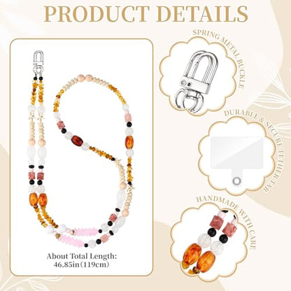 WOZEAH Crystal Cell Phone Lanyard Crossbody Strap for Women, Beaded Phone Strap for Cellphone Case with Tether Tab - color: Brown Starfish Stone