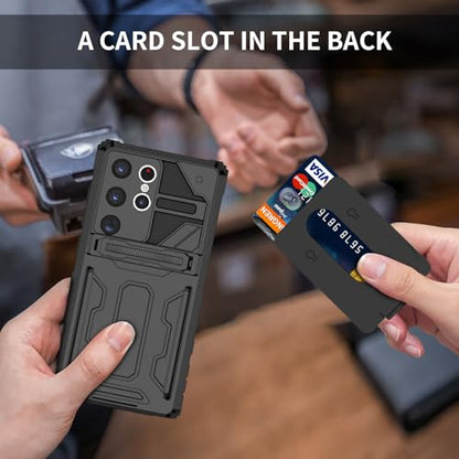 for Samsung Galaxy S24 Ultra Wallet Case with Card Holder, Black | Detachable Card Holder, Built-in Kickstand, with Screen Protectors - 2 Pack, Military Grade, Full Body Shockproof - size: for Galaxy S24 Ultra - 6.8''