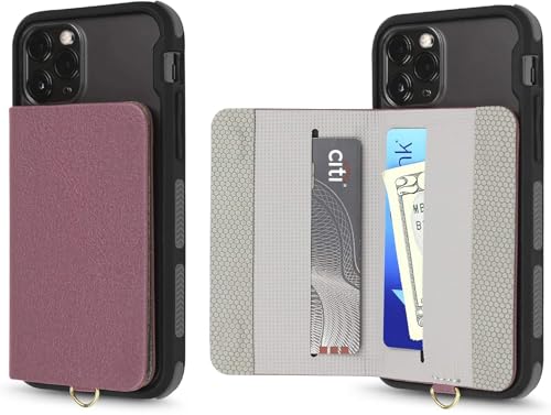 Cell Phone and Credit Card Holder with Crossbody and Wrist Straps, Stick-On Wallet w/RFID Protection Multiple Card Slots Transparent ID Pocket - color: Burgundy