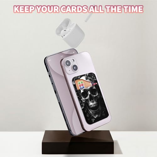 Phone Credit Card Holder Stick on, Cell Phone Pocket Self Adhesive Stretchy Stick on Wallet ID Credit Card Case Pouch Sleeve with Flap for All Smartphones, Dark Skull - color: Dark Skull