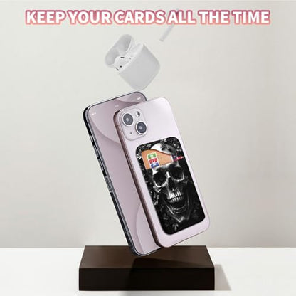 Phone Credit Card Holder Stick on, Cell Phone Pocket Self Adhesive Stretchy Stick on Wallet ID Credit Card Case Pouch Sleeve with Flap for All Smartphones, Dark Skull - color: Dark Skull