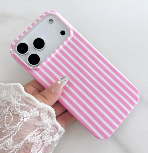 Qokey Compatible for iPhone 17 Pro Max Case, Cute Stripes Aesthetics Phone Cover, Glossy Soft TPU Slim Lightweight Fashion Shockproof Case for Women, Pink and White - color: Pink and White Stripes