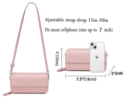 RFID Crossbody Wallet Wristlet Purse with Phone Pocket For Women Vegan Leather - color: Pink