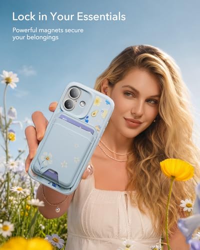 ESR Aura for MagSafe Wallet Women, 5 Card Holder for Phone, RFID Blocking | MagSafe Sticker Included, Slim Magnetic Wallet for iPhone 17/16/15/14/13/12, Selected Samsung, Tropical Paradise, Light Blue - color: Light Blue