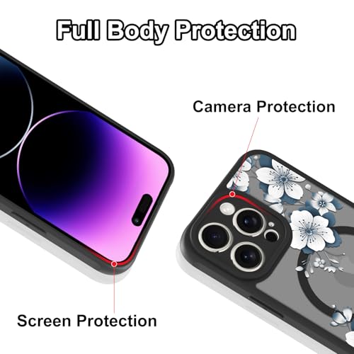 Magnetic for iPhone 14 Pro Max Case,White Flower | [Compatible with MagSafe] Cute Fashion Translucent Matte Hard Back Shockproof Anti-Scratch Phone Case,Ink Flower - color: Ink Flower, size: iPhone 14 Pro Max
