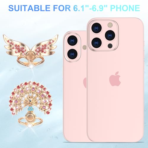 Phone Finger Ring Stand,2 Pack Luxury Glitter Diamond Universal Metal Kickstand for iPhone 17/16/15/14/13 Pro Max, Galaxy S25/S24/S23/S22 Ultra, Finger Ring Grip Holder,Peacock/Wings