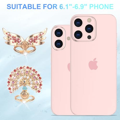 Phone Finger Ring Stand,2 Pack Luxury Glitter Diamond Universal Metal Kickstand for iPhone 17/16/15/14/13 Pro Max, Galaxy S25/S24/S23/S22 Ultra, Finger Ring Grip Holder,Peacock/Wings