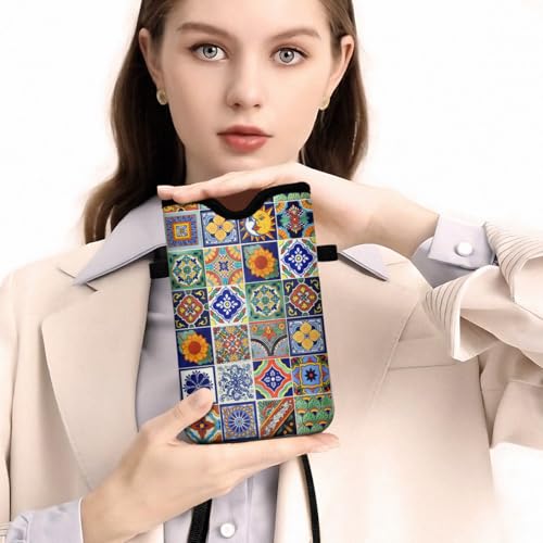 Universal Phone Sleeve Pouch with Crossbody Strap 7.6 X 4.3 Inches Shockproof Water Resistant Mobile Protection Bag-Mexican Talavera Tile Neoprene Phone Pouch Bag - color: Mexican Talavera Tile-Phone Pouch