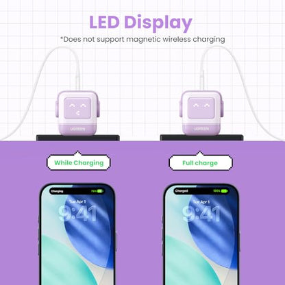 UGREEN Uno 65W 3-Port USB C Charger, GaN Fast Charging Block, Purple - color: Purple