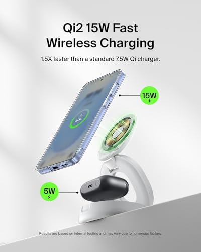 Belkin Qi2 15W Wireless Fast Charging Station, 2 in 1 iPhone Charger - color: White, style: 2 in 1