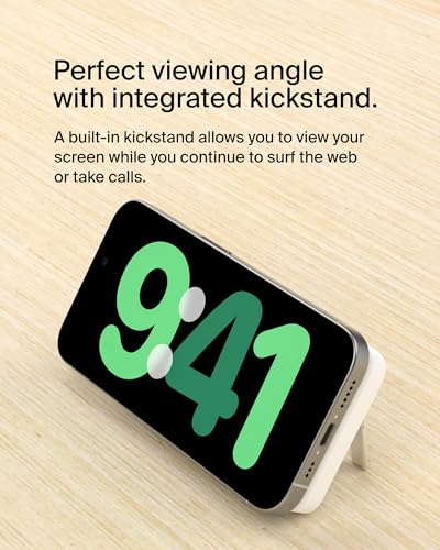 Belkin 5000mAh 15W Qi2 MagSafe Power Bank with Kickstand | Wireless Charging Battery Pack, iPhone 17, Air, Pro, Pro Max, AirPods, Apple Watch, Google Pixel 10, Built-in Stand, Magnetic - color: White, style: 5K mAh