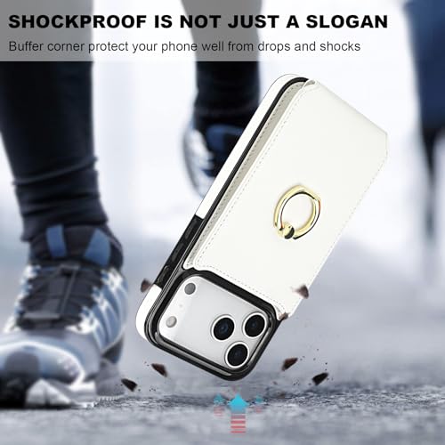 Folosu for iPhone 17 Pro Max Case Wallet,Finger Ring Holder Cover White - color: White