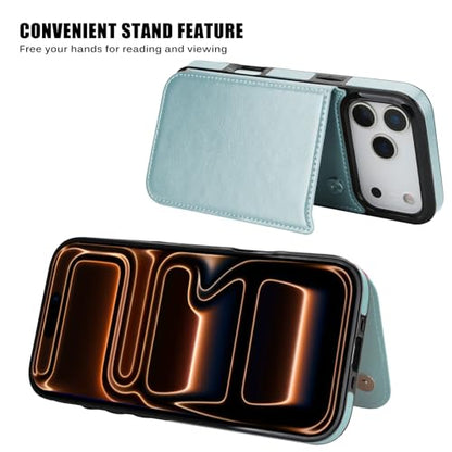 for iPhone 17 Pro Max Wallet Case with Screen Protector, Slim PU Leather Protective Case with Card Holder[RFID Blocking] Kickstand Cover 6.9“-Ice Blue - color: Ice Blue
