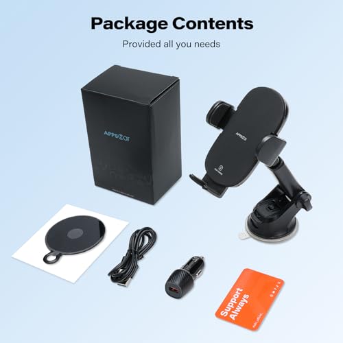APPS2Car 15W Wireless Charger Car Mount, Suction Cup Dashboard Holder - color: Black_Wireless Charger