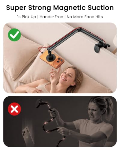 Magnetic Phone Holder for Bed, Adjustable Phone Arm Mount for Desk