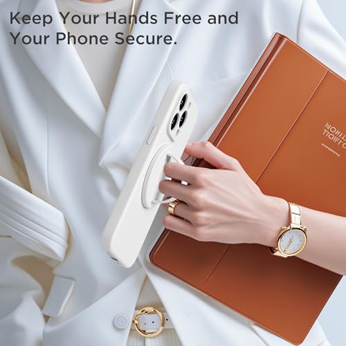Upgraded Magnetic Phone Grip, Liquid Silicone Soft and Portable, Removable Finger Loop Ring Grip Holder for iPhone, Strong Magnetic Attraction, Compatible with MagSafe Phone Case, White - color: White