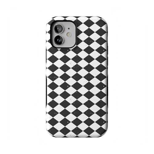 Casely iPhone 12 Mini Case | Harlequin Salem Diamond | Black and White | Bold Protective Design | MagSafe Compatible Design - color: Harlequin Salem Diamond | Black and White, size: Iphone 12 Mini