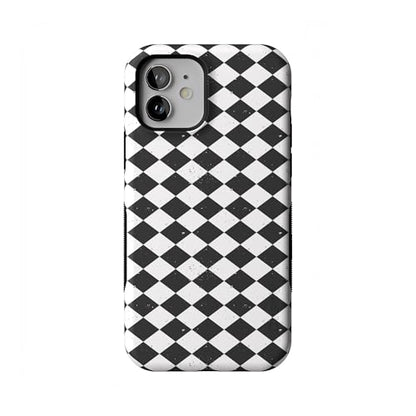 Casely iPhone 12 Mini Case | Harlequin Salem Diamond | Black and White | Bold Protective Design | MagSafe Compatible Design - color: Harlequin Salem Diamond | Black and White, size: Iphone 12 Mini