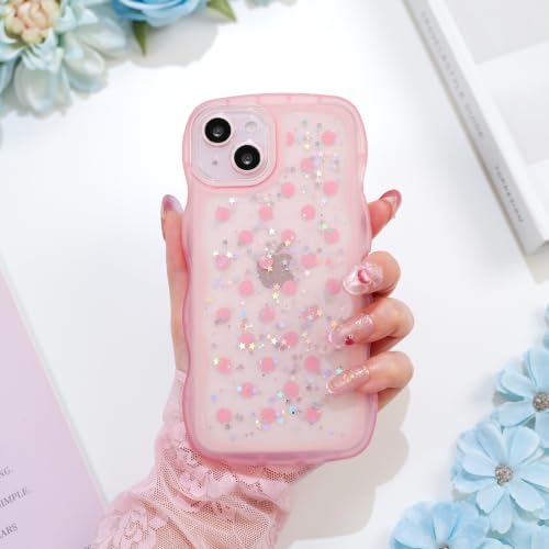 Glitter case for iPhone 13/14 Polka dots Pink | Bling Sparkle Glitter，Polka dots，Full Protection Soft TPU，Kawaii Cute Phone Case for Women Girls - color: Polka Dots Pink