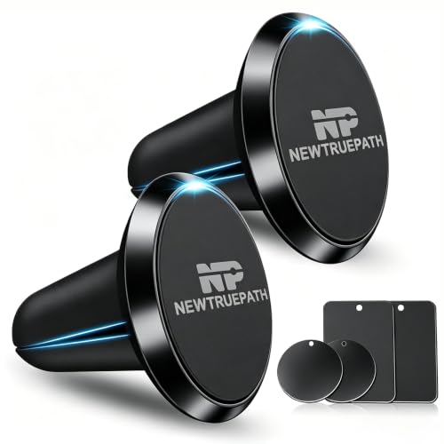Mini Aluminum Alloy Car Vent Phone Mount Holder - N52 Super Strong Magnet Universal Compatible with for iPhone 17 Pro/16/15/14, Samsung Galaxy, iPad & mini Tablets - 2 Pack (Black)